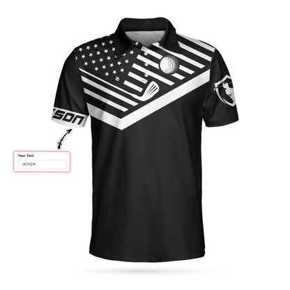 Your Hole Is My Goal New Version Custom Polo Shirt, Personalized Black American Flag Golf Shirt - Perfect Gift For Men