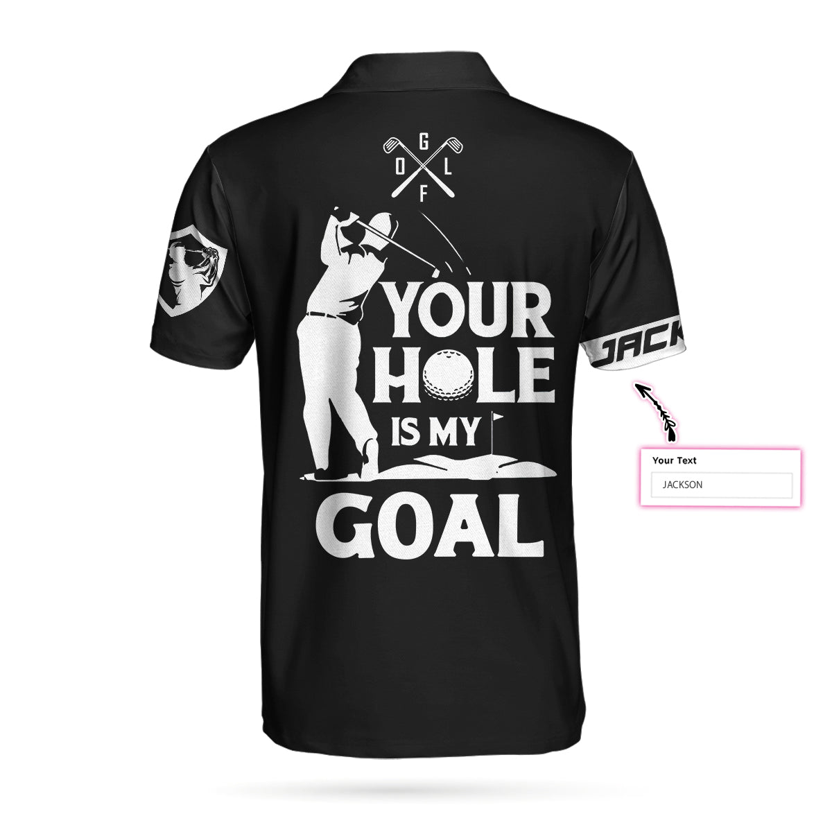 Your Hole Is My Goal New Version Custom Polo Shirt, Personalized Black American Flag Golf Shirt - Perfect Gift For Men