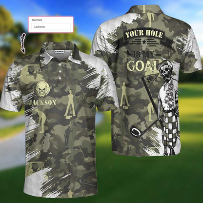 Your Hole Is My Goal Skull Golfer Custom Polo Shirt, Personalized Golf Shirt - Perfect Gift For Men