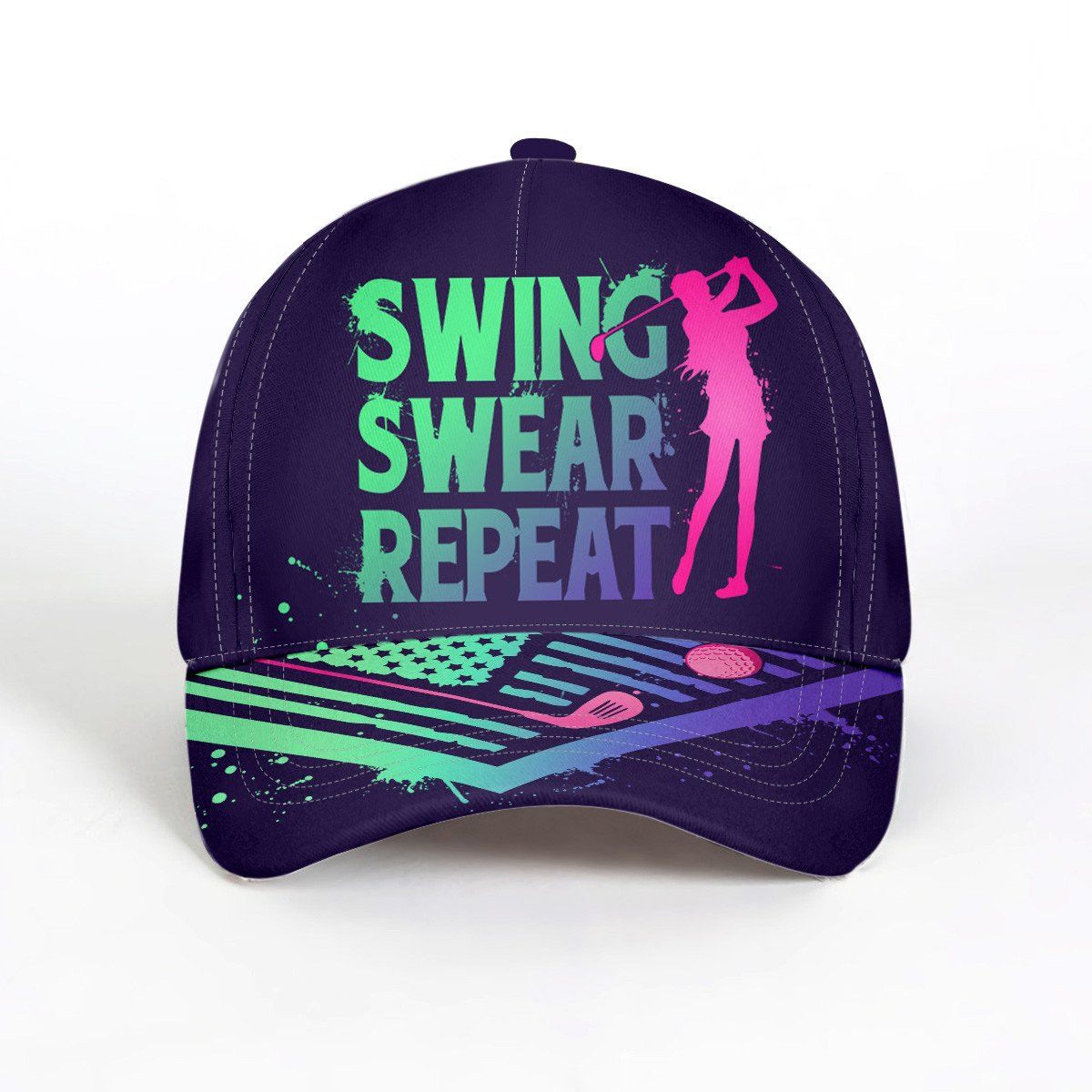 Swing Swear Repeat Golf Cap For Women, Female Golf Lover Gifts, Gradient Golf Sun Hats Unique Gifts For Him, Golfer, Her, Friend