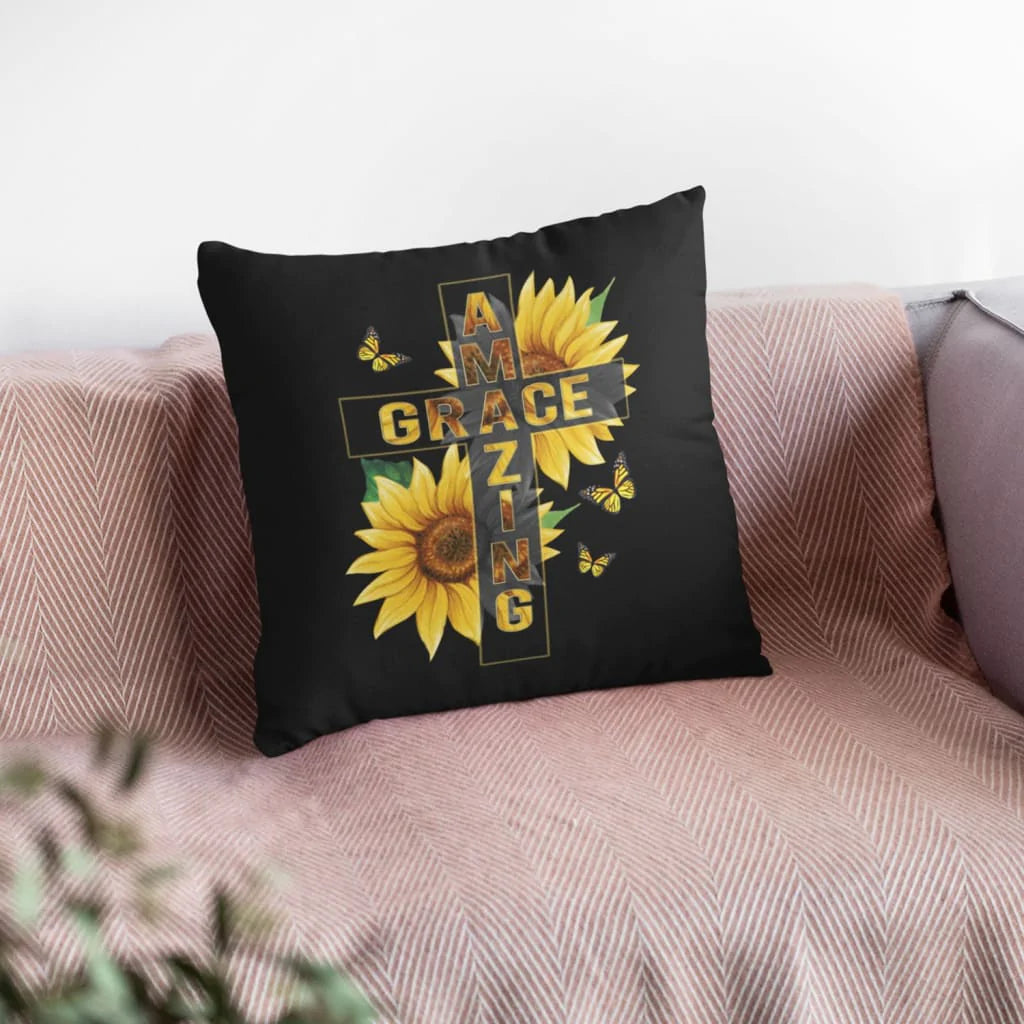 Sunflower Pillow - Gift For Christian - Amazing Grace Pillow