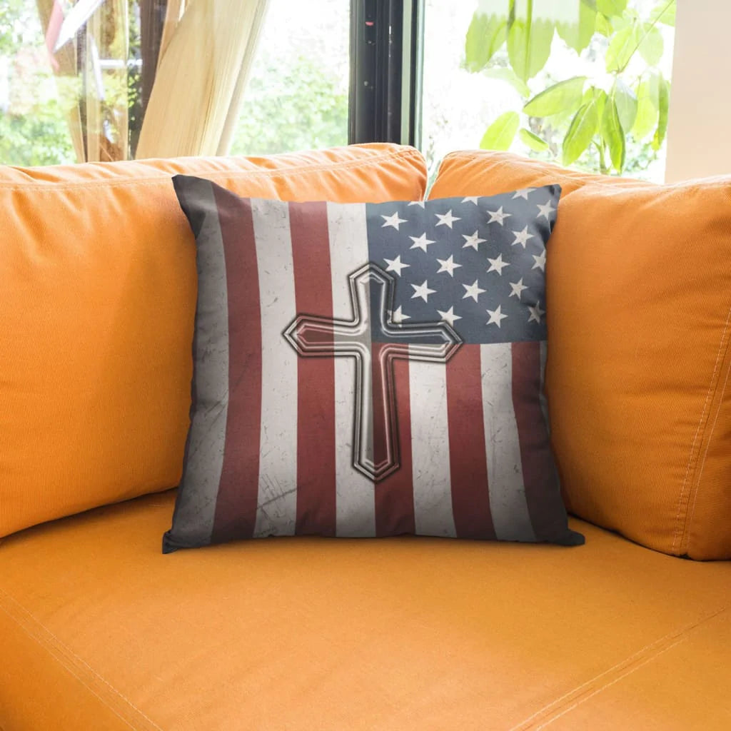 Jesus Pillow - Gift For Christian - Awesome American Flag Cross Pillow