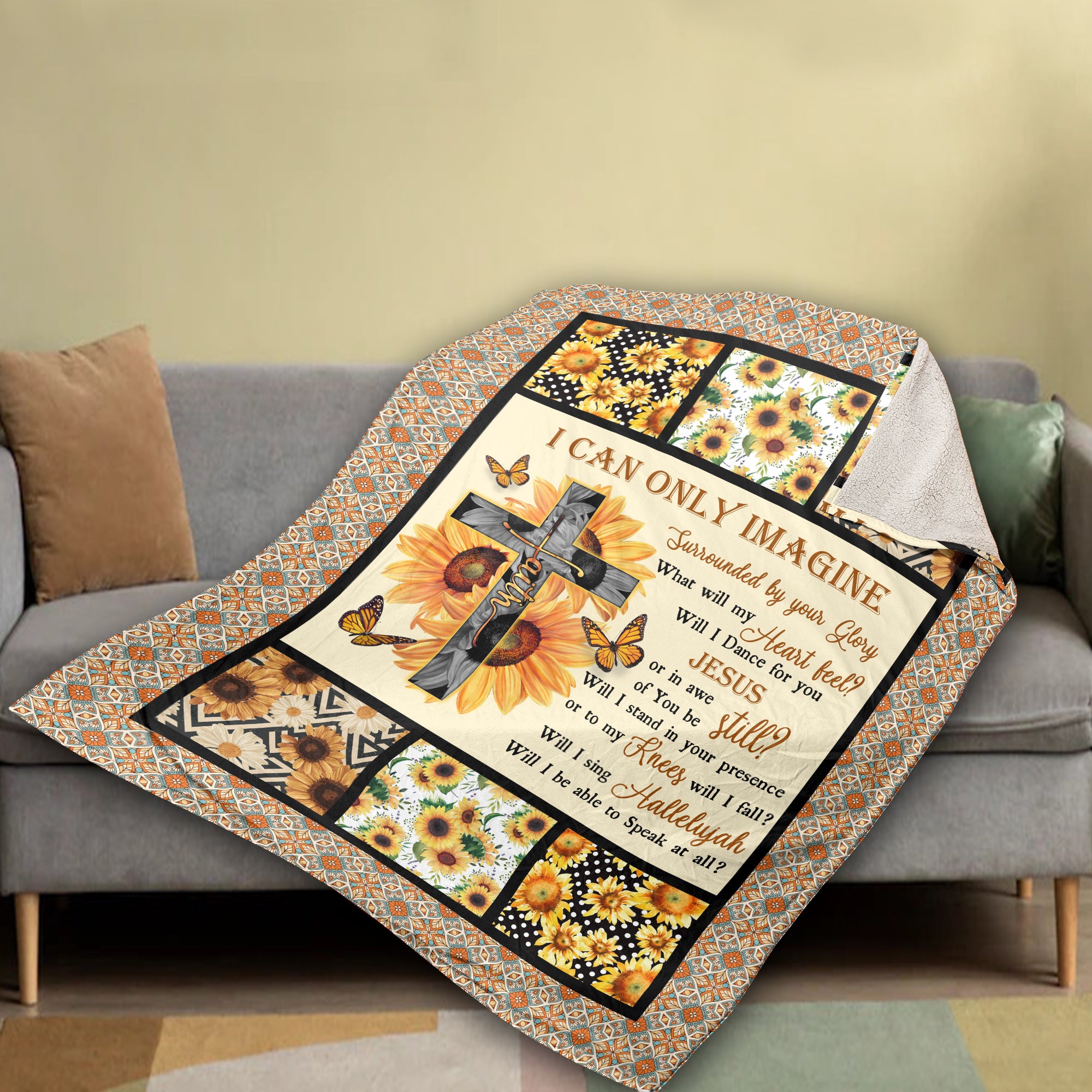 Sunflower And Faith Cross Blanket, Christian Throw Blanket, Jesus Blanket, Butterfly Blanket, Inspirational Gift - I Can Only Imagine Blanket