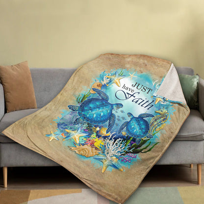 Jesus Blanket- Big Sea Turtle, Deep Ocean, Colorful Starfish- Gift For Christian- Just Have Faith
