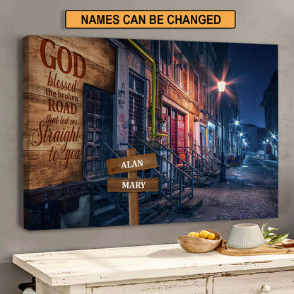 Couple Landscape Canvas - Personalized God, Road Canvas - Custom Gift For Christian Couple, Spouse, Lover - God Blessed The Broken Road