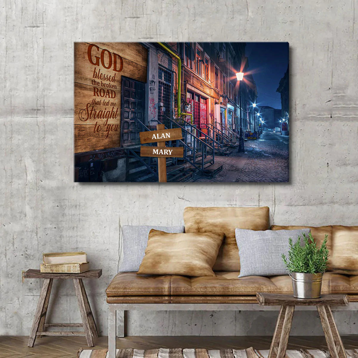 Couple Landscape Canvas - Personalized God, Road Canvas - Custom Gift For Christian Couple, Spouse, Lover - God Blessed The Broken Road