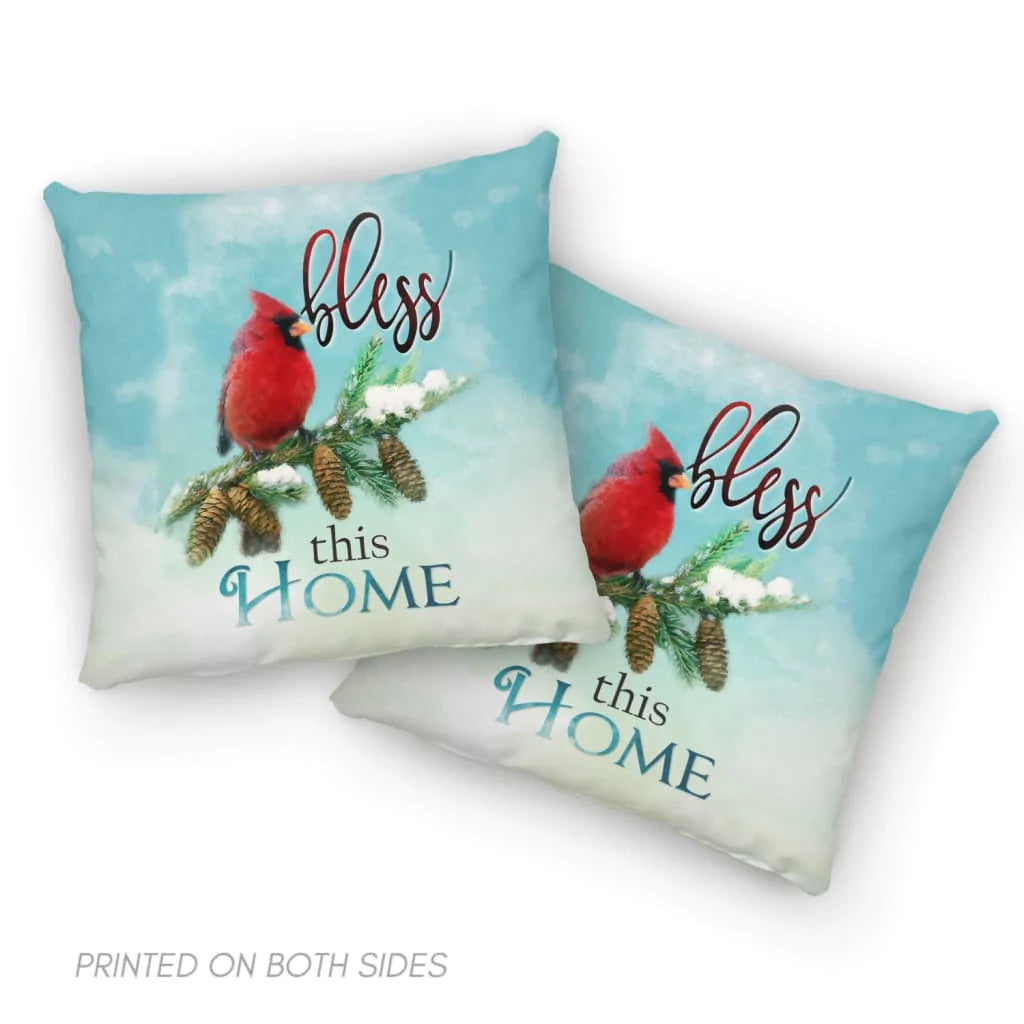 Bible Verse Pillow - Jesus Pillow - Red Cardinal Pillow - Gift For Christian - Bless This Home Pillow