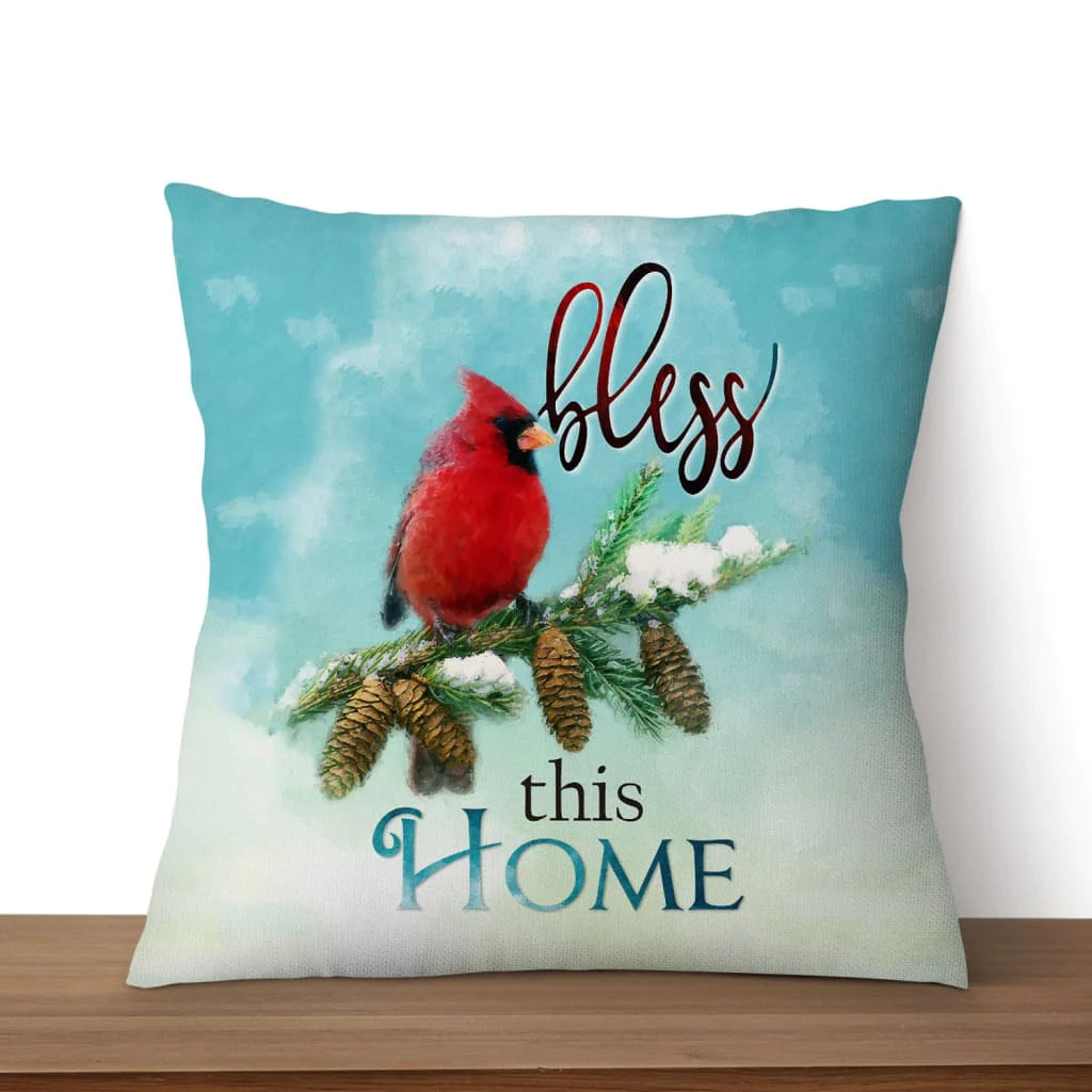 Bible Verse Pillow - Jesus Pillow - Red Cardinal Pillow - Gift For Christian - Bless This Home Pillow