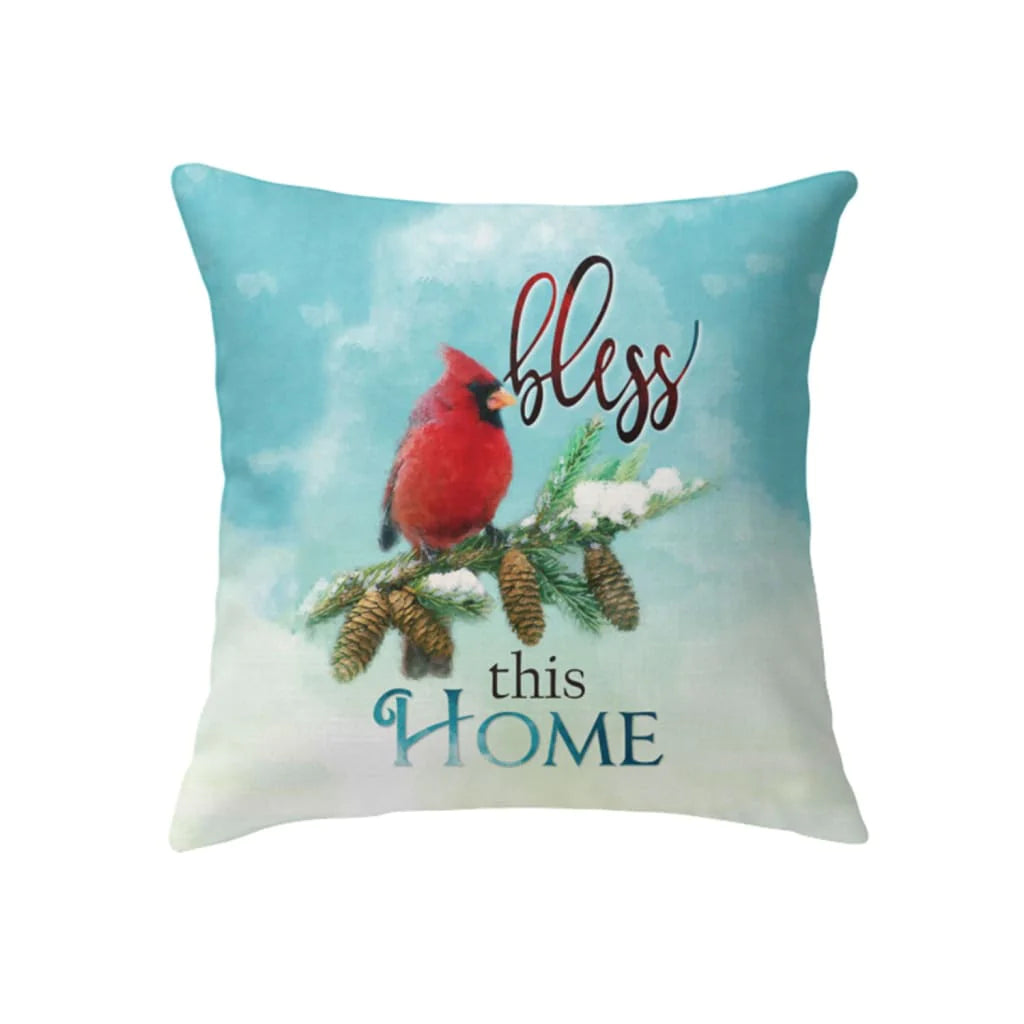 Bible Verse Pillow - Jesus Pillow - Red Cardinal Pillow - Gift For Christian - Bless This Home Pillow