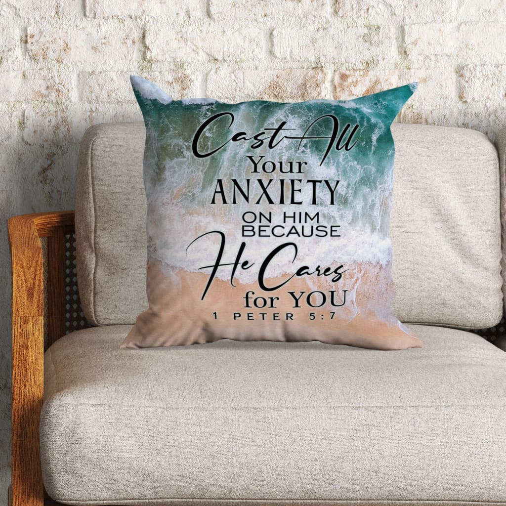 Bible Verse Pillow - Jesus Pillow - Gift For Christian- Cast All Your Anxiety On Him 1 Peter 5:7 Pillow