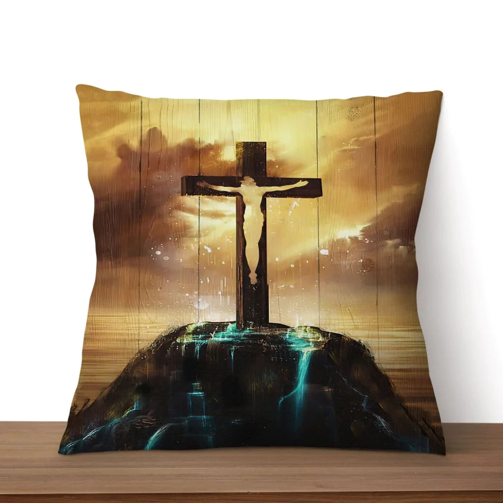 Bible Verse Pillow - Jesus Pillow - Jesus On Cross - Gift For Christian - Christ On The Cross On Hill - Christian Pillow