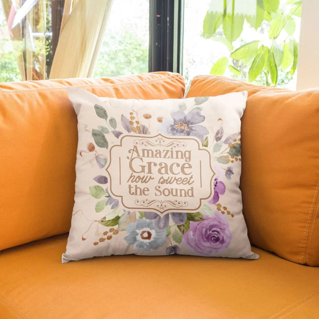 Jesus Pillow - Christian pillows: Amazing grace how sweet the sound flower painting pillow