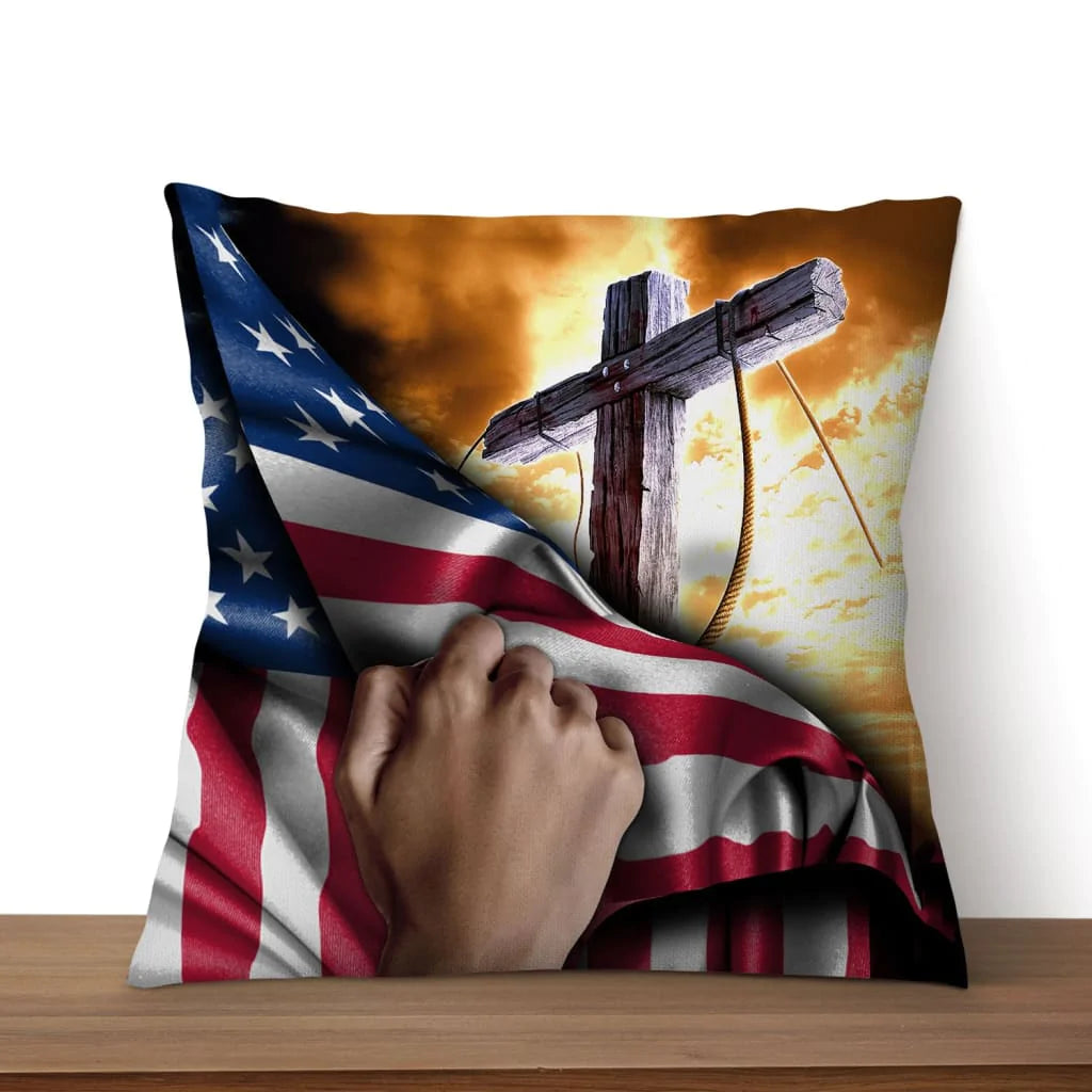 Jesus pillow - Cross Christ American flag hand Christian pillow