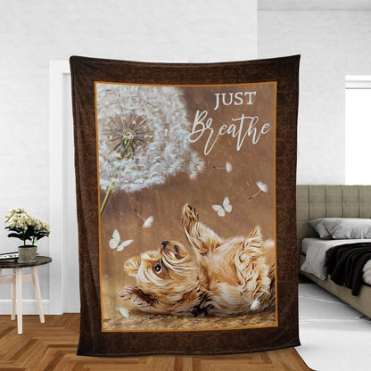 Yorkshire Terrier Blanket, Yorkshire Terrier And Dandelion Blanket, Just Breathe Yorkshire Blanket, Best Gift For Dog Lovers, Dog Mom, Dad, Family