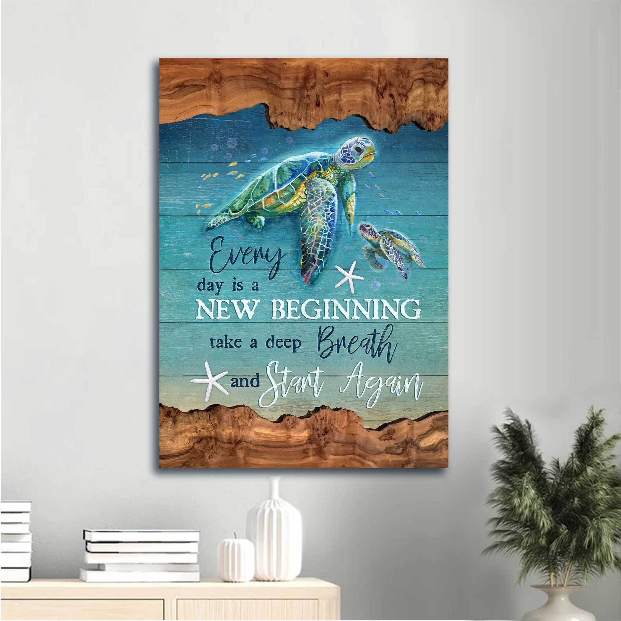 Jesus Portrait Canvas - Turtle, Turtle Painting, Under The Ocean Canvas - Gift For Christian - Everyday Is A New Beginning Canvas