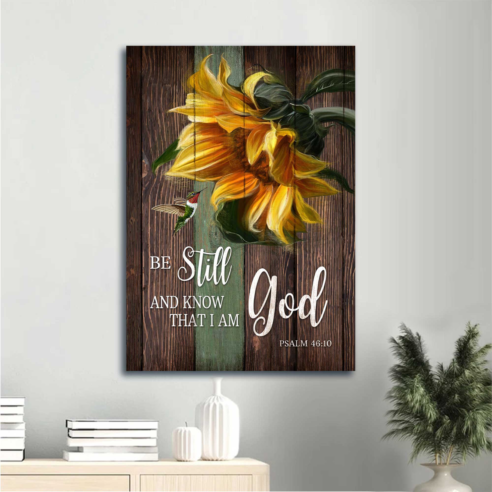 Jesus Portrait Canvas - Sunflower, Hummingbird, Still Painting Canvas - Gift For Christian - Be Still And Know That I Am God Canvas