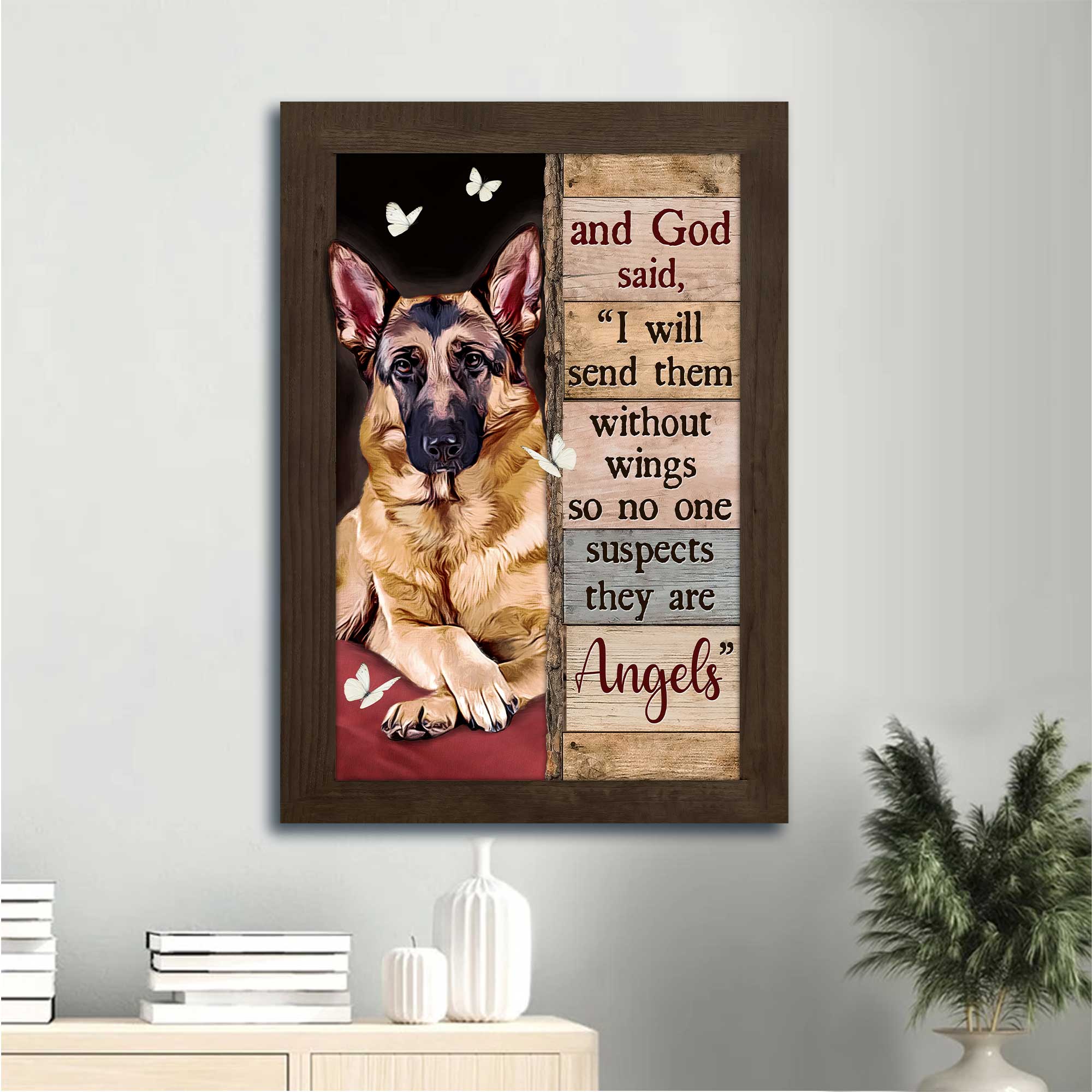 German shepherd Portrait Canvas- German shepherd drawing, Butterfly canvas- Gift for Dog lover- I will send them without wings - Jesus Portrait Canvas Prints, Christian Wall Art