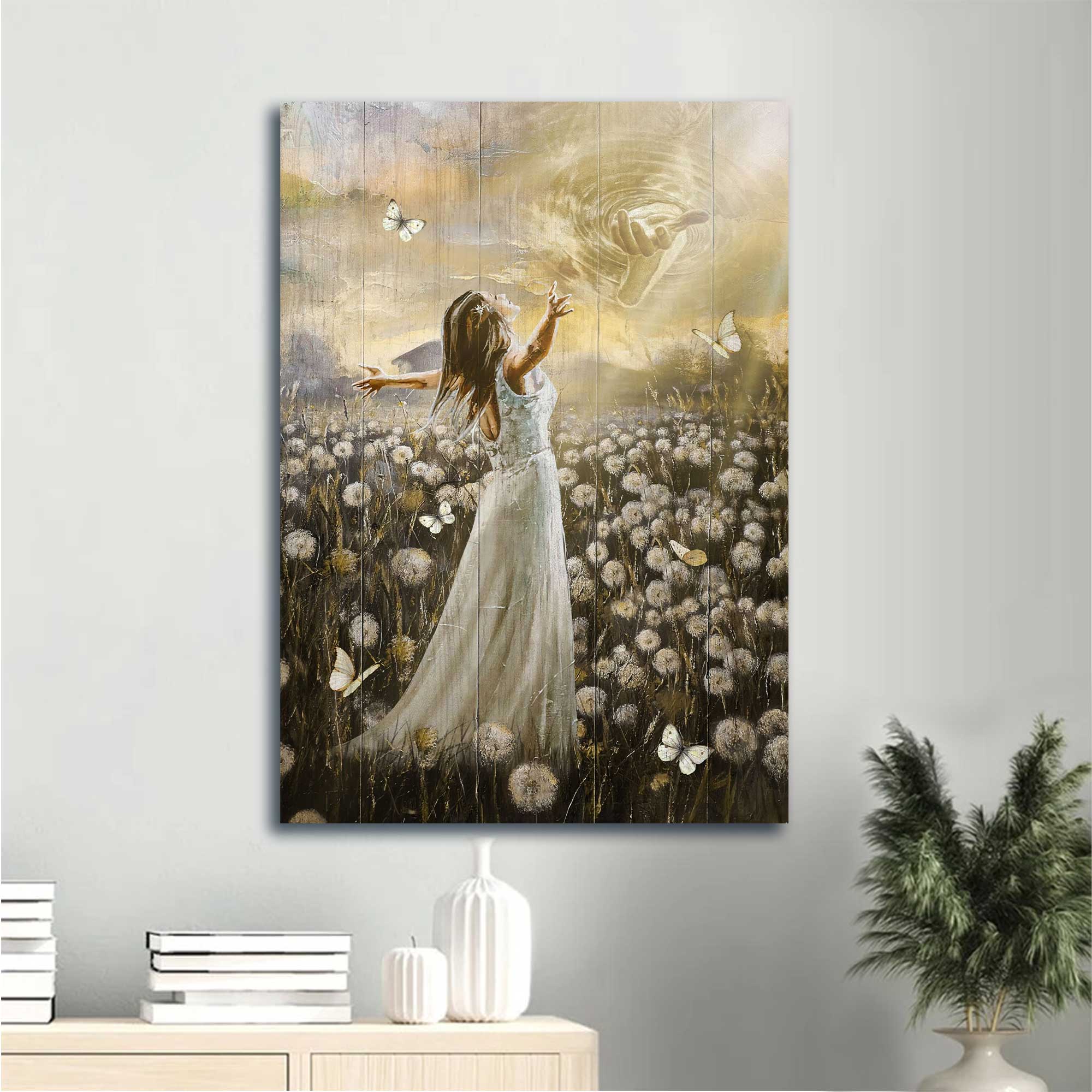 Jesus Portrait Canvas - Walking with Jesus, Dandelion field, Jesus calls, Beautiful girl canvas - Gift For Christian