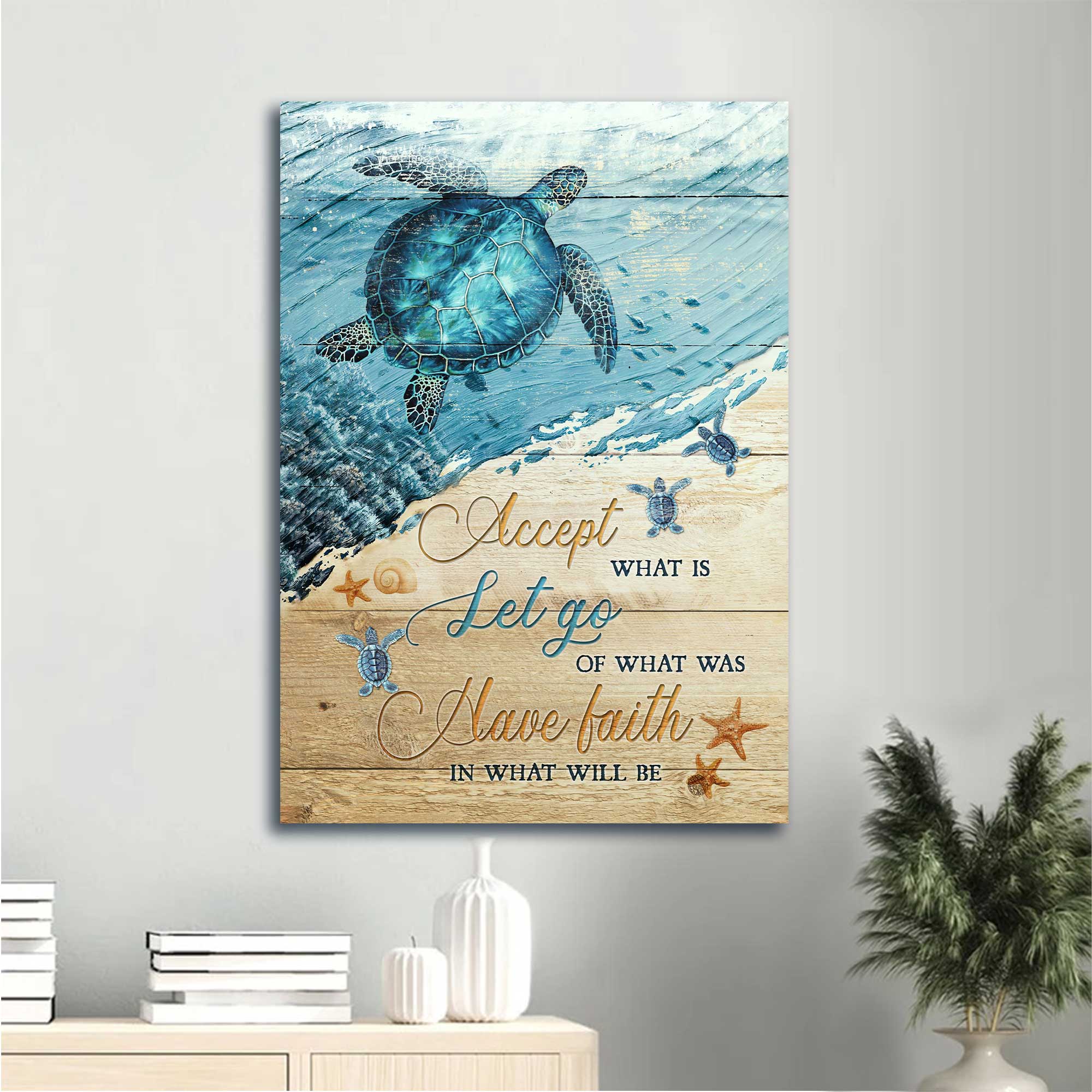 Jesus Portrait Canvas - Turtle Painting, Under The Ocean Canvas - Gift For Christian - Accept What Is, Let Go Of What Was, Have Faith In What Will Be