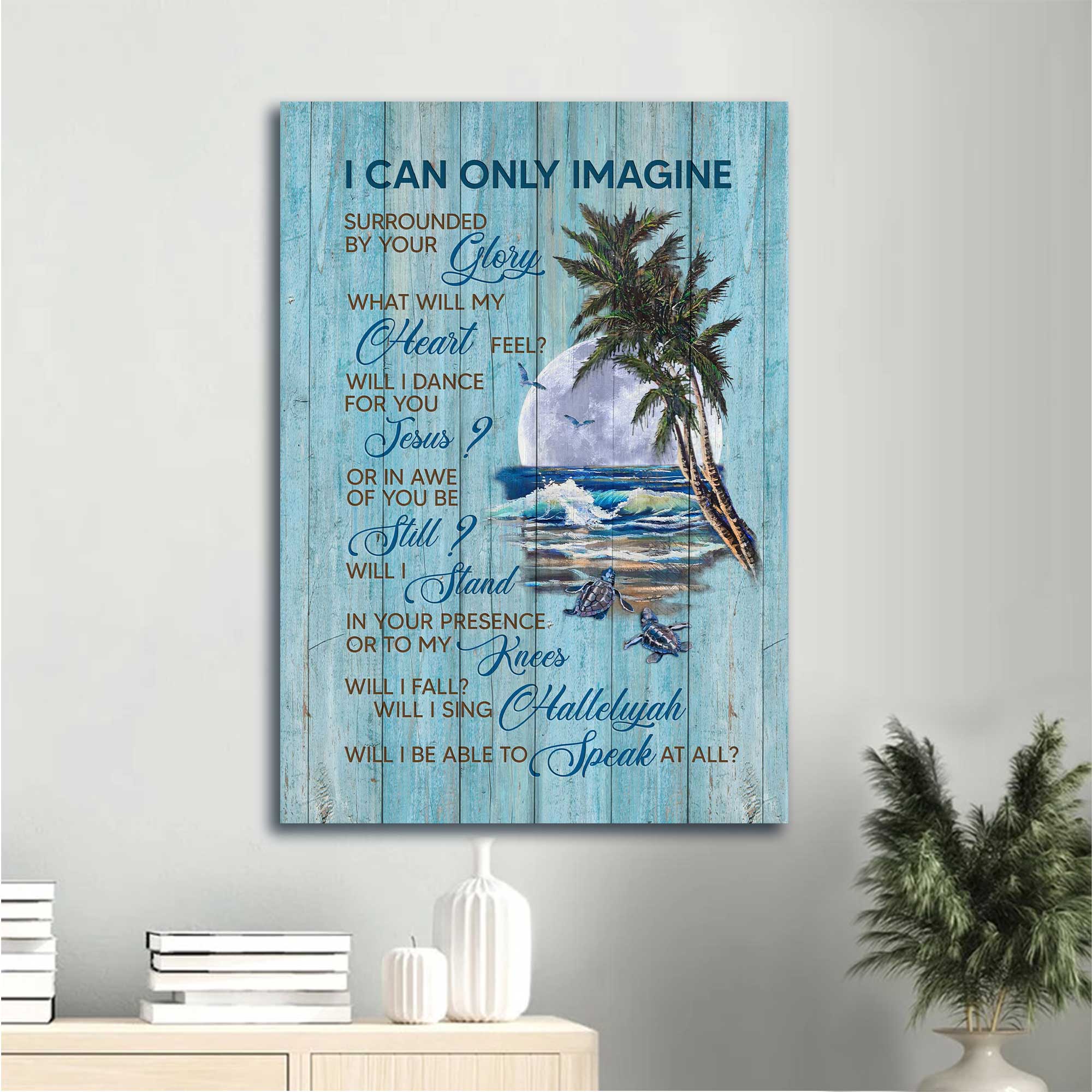 Jesus Portrait Canvas - Turtles, On The Beach, Moonlight Canvas - Gift For Christian - I Can Only Imagine Canvas