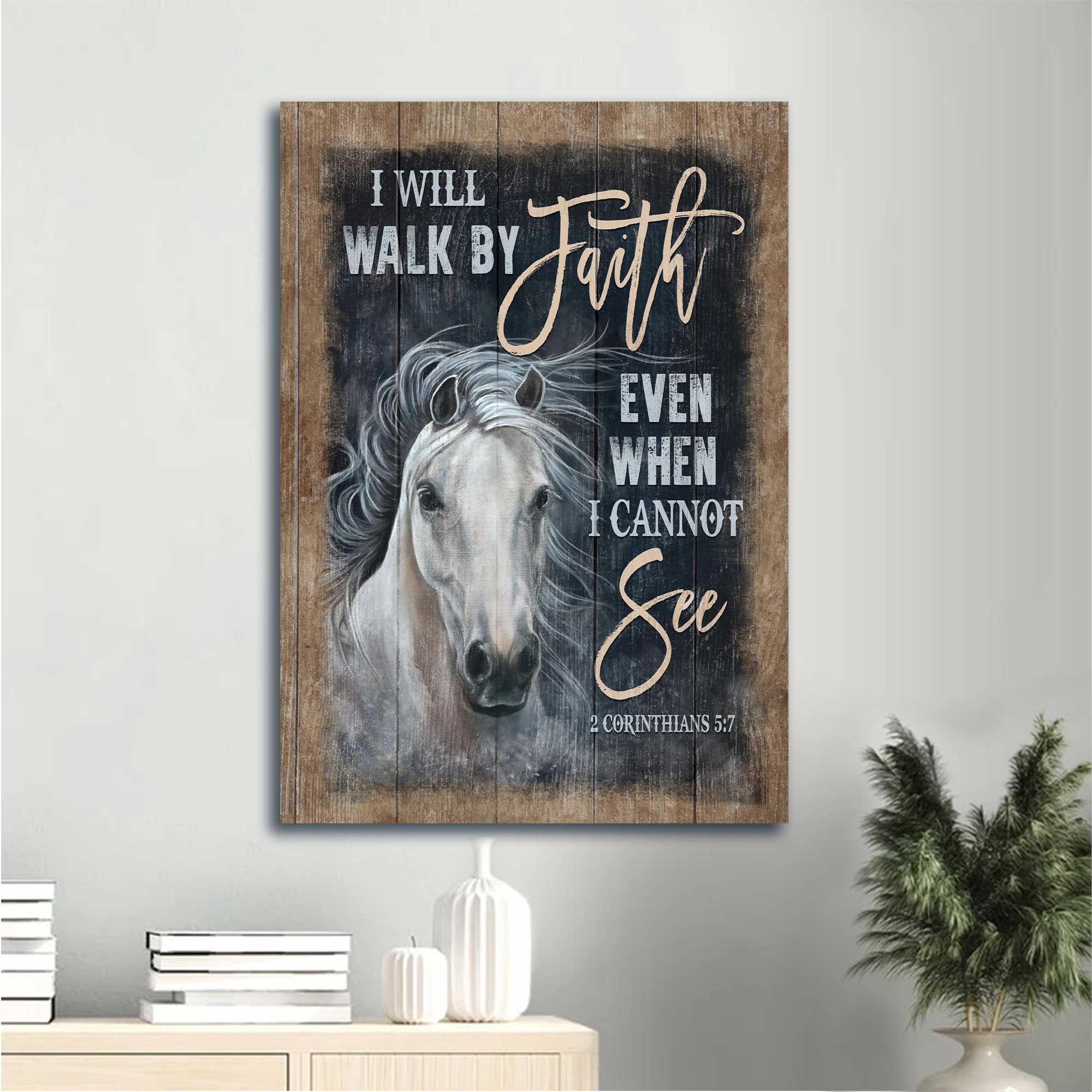 Jesus Portrait Canvas - White Horse, Vintage Art, Bible Verse Portrait Canvas - Inspirational Gift, Gift For Religious Christian - I Will Walk By Faith