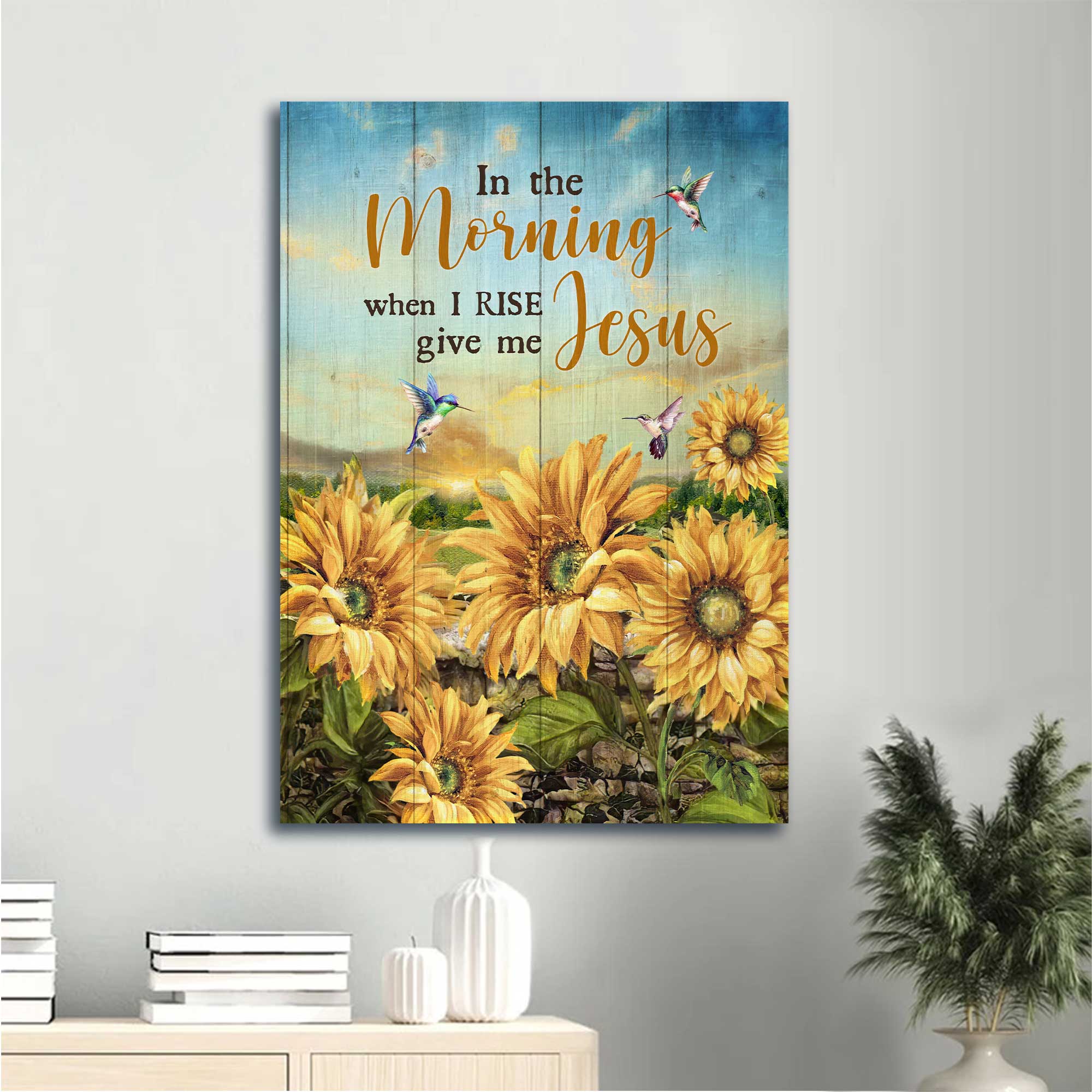 Jesus Portrait Canvas - Sunflower Field, Hummingbird, Beautiful Sky Canvas - Gift For Christian - Give Me Jesus Canvas