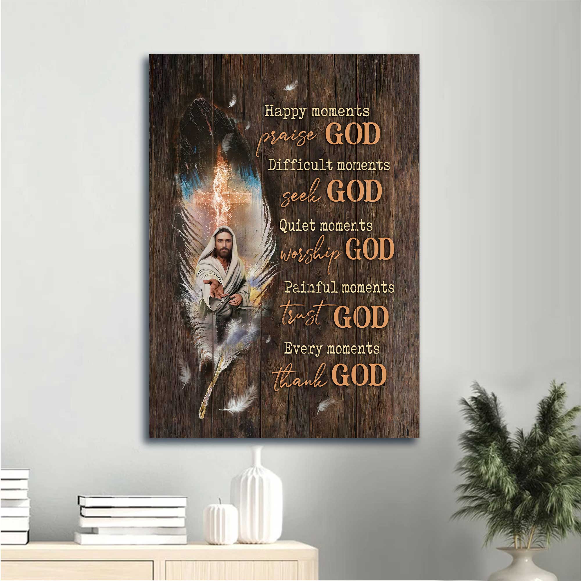 Jesus Portrait Canvas - Walking With Jesus, Amazing Feathers Canvas - Gift For Christian - Every Moments Thank God Canvas