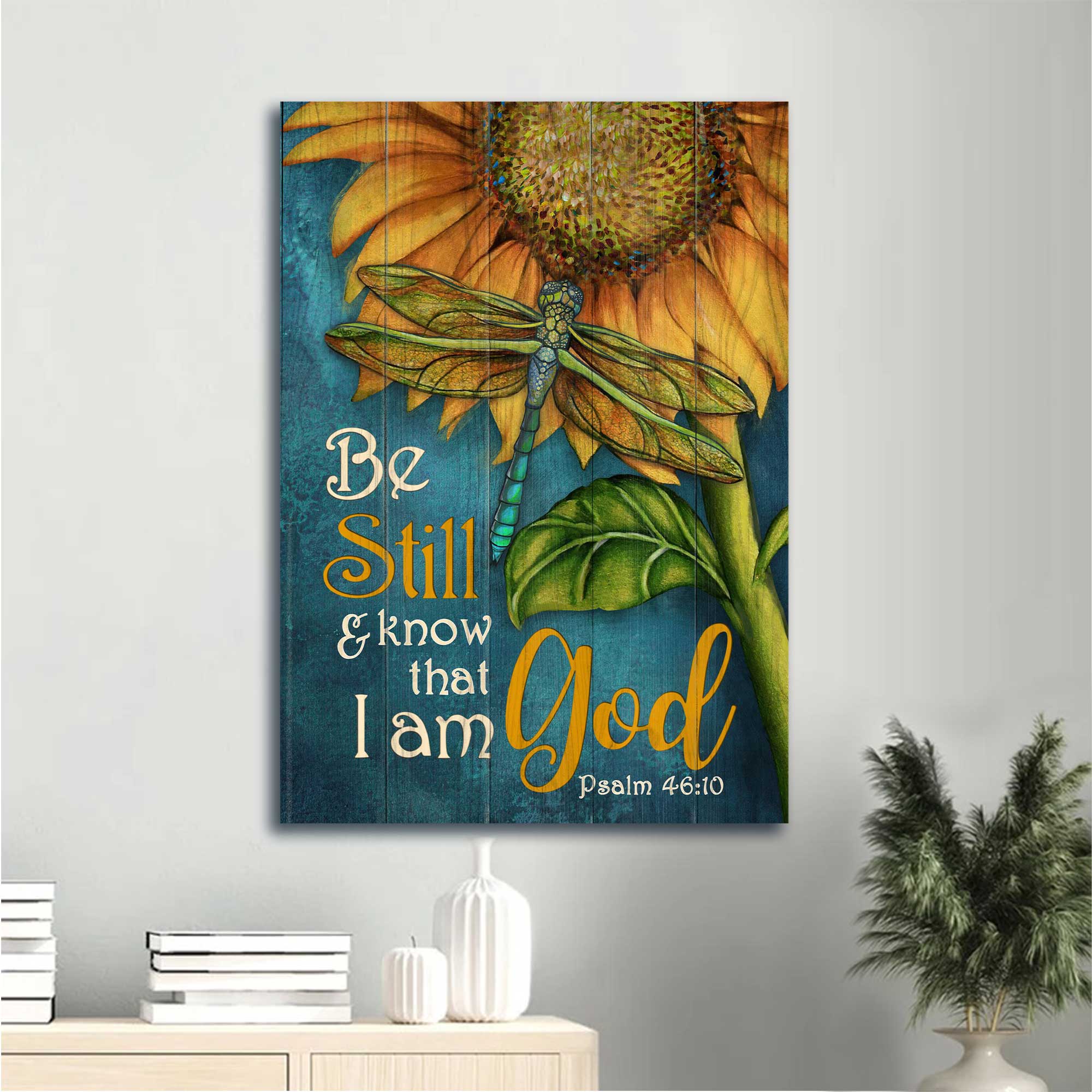 Jesus Portrait Canvas - Sunflower Painting, Dragonfly Canvas - Gift For Christian - Be Still And Know That I Am God Canvas