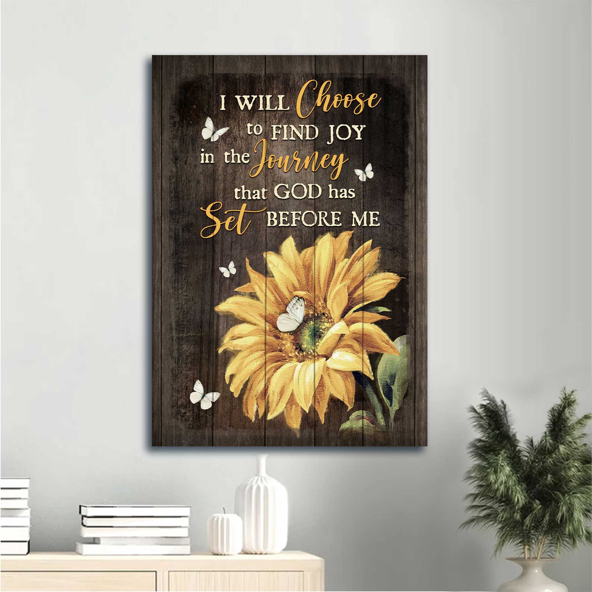 Jesus Portrait Canvas - Sunflower Painting, White Butterfly Canvas - Gift For Christian - I Will Choose To Find Joy In The Journey Canvas