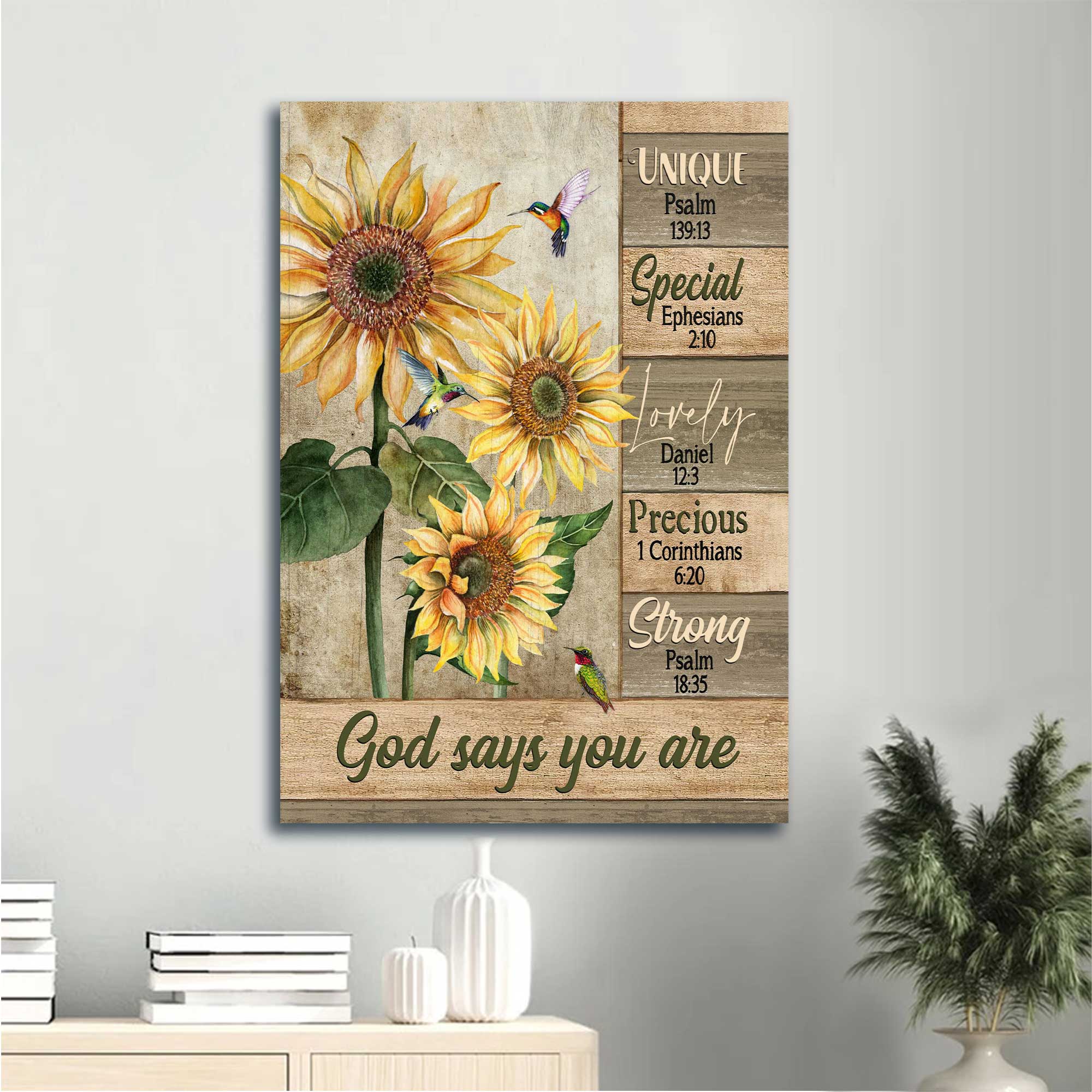 Jesus Portrait Canvas - Sunflower Painting, Cute Hummingbird Canvas - Gift For Christian - God Says You Are Unique, Special Canvas