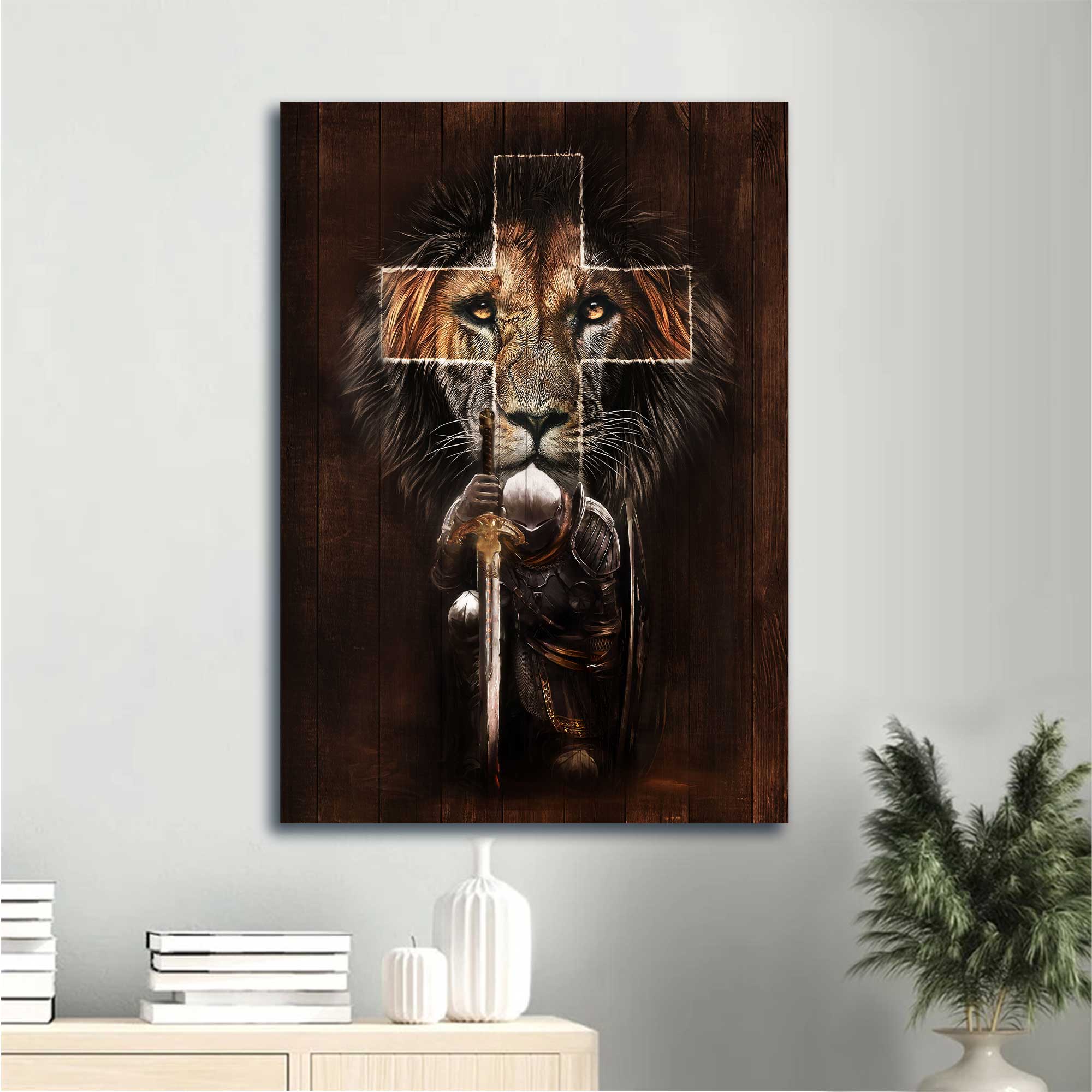 Jesus Portrait Canvas - Symbol, Warrior drawing, Black lion, Beautiful cross painting Canvas - Gift For Christian Landscape Canvas