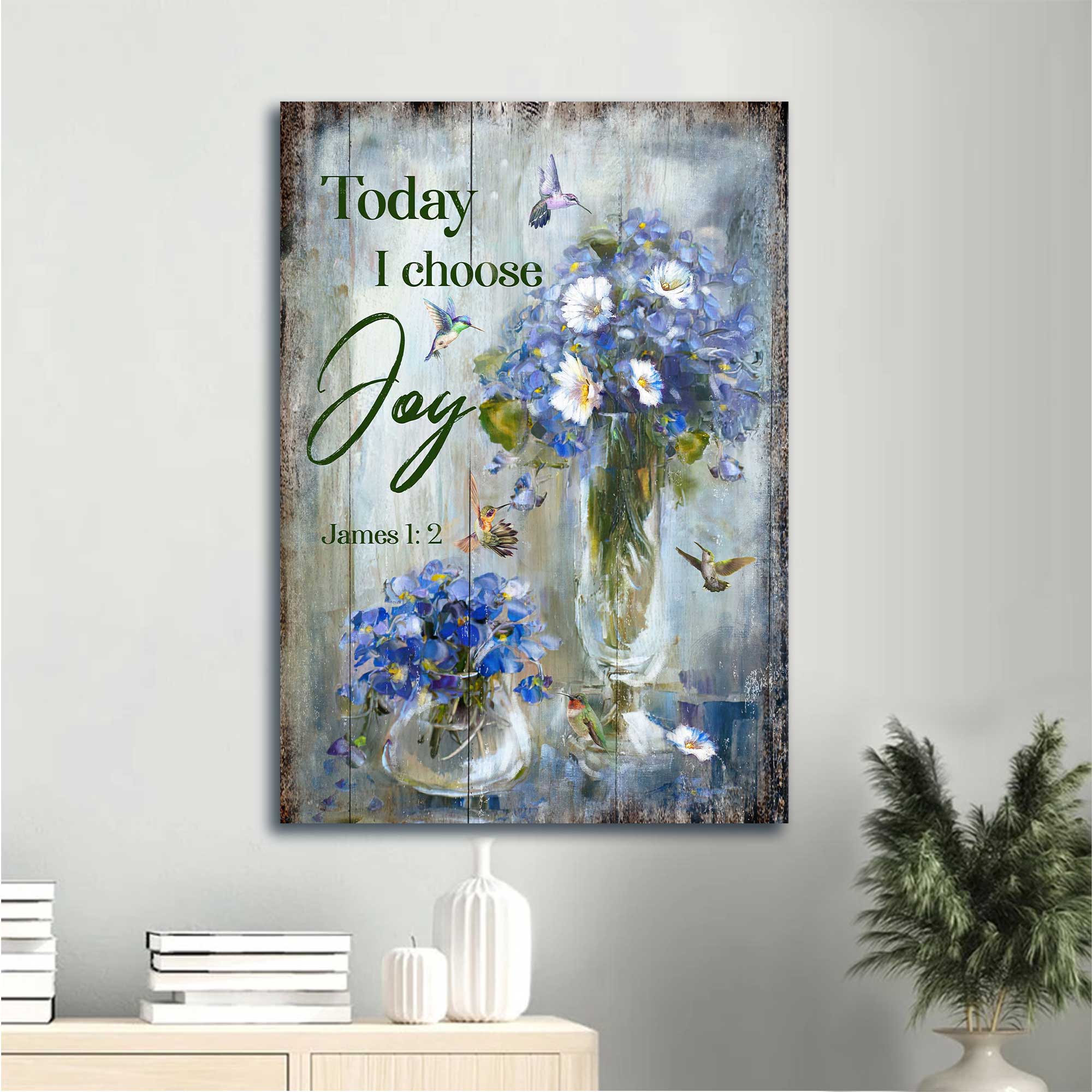 Jesus Portrait Canvas - Vintage Painting, Hummingbird, Baby Blue Flower Canvas - Gift For Christian - Today I Choose Joy Canvas