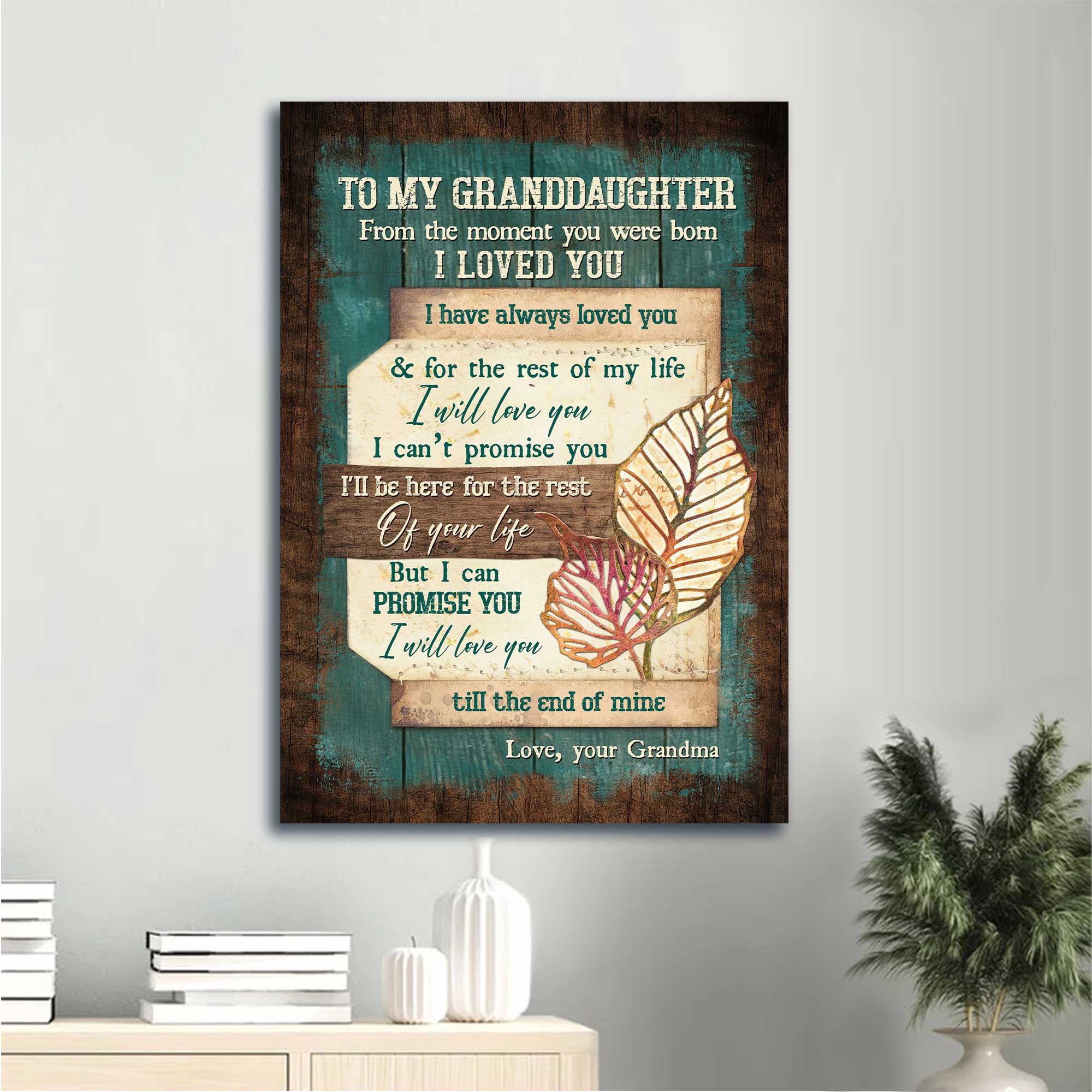 Gift for granddaughter- Grandma to granddaughter, Leaf painting, Vintage background, I have always loved you - Family Portrait Canvas Prints, Wall Art