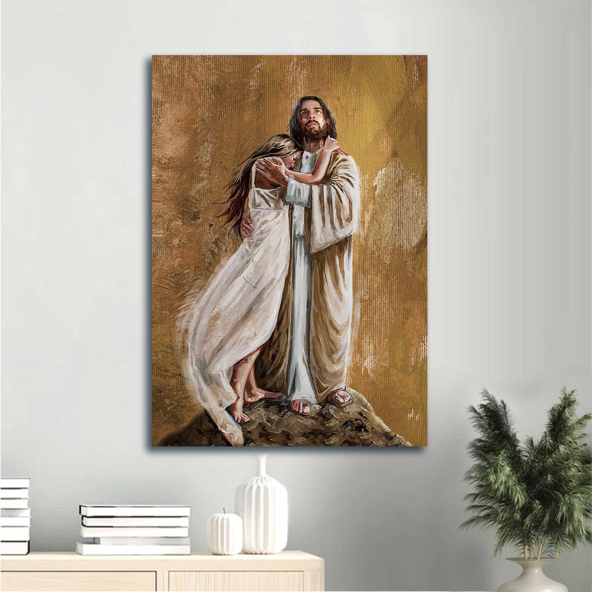 Jesus Portrait Canvas - The Savior, Jesus Hug, Jesus Painting, In The Arms Of His Love - Gift For Christian