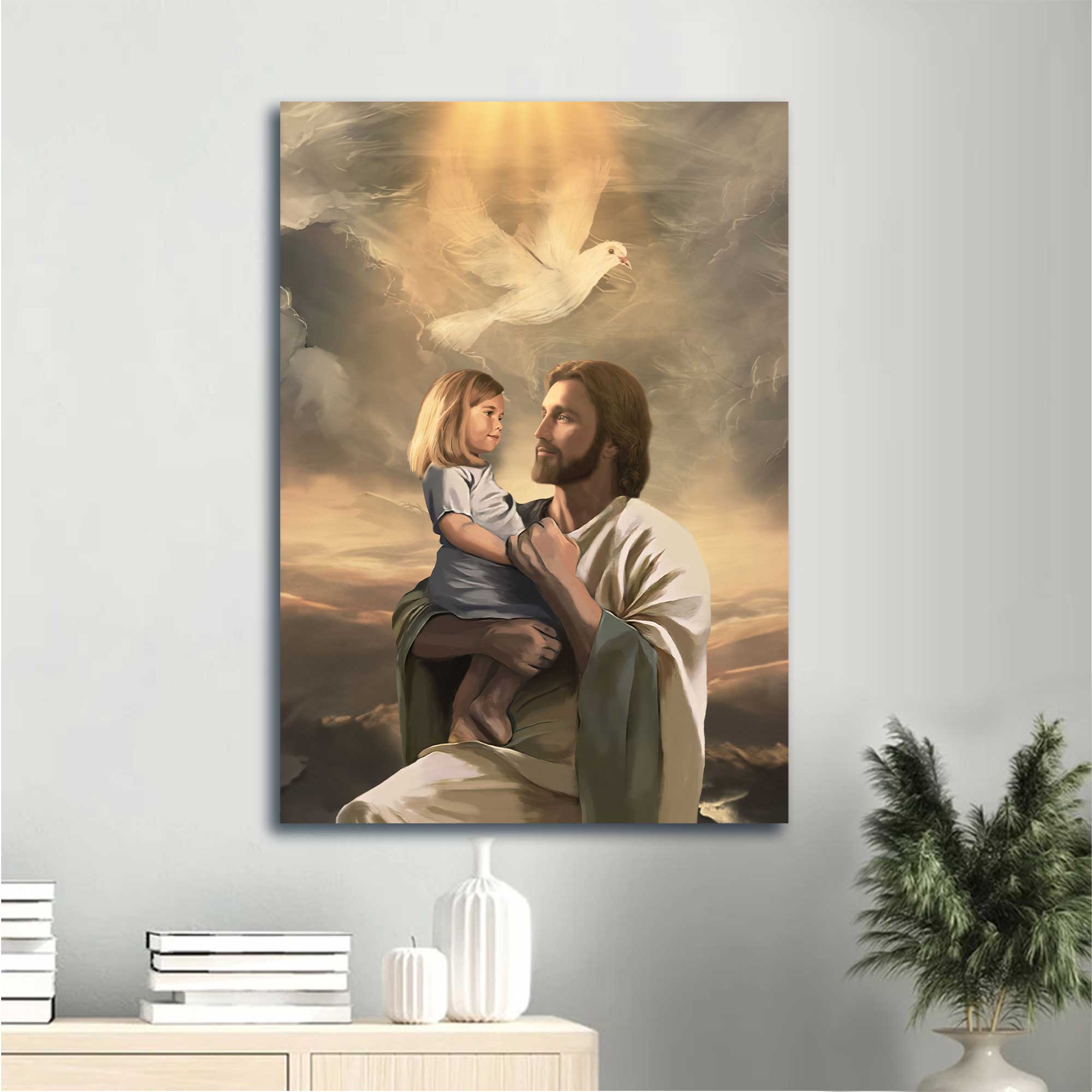 Jesus Portrait Canvas - The Life Of Jesus, White Dove, Jesus Painting, Jesus With Child Canvas - Gift For Christian