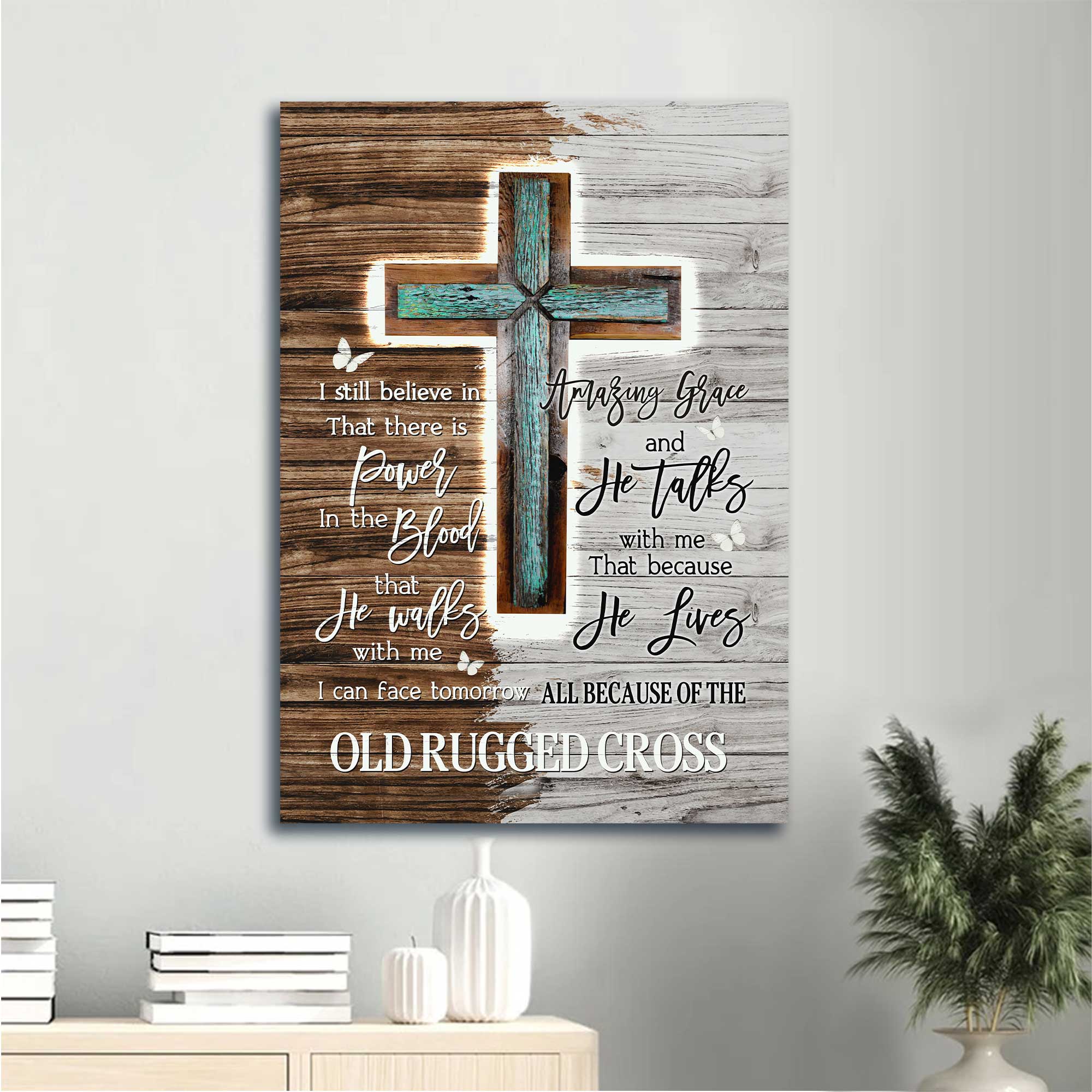 Jesus Portrait Canvas - The Wooden Cross, Beautiful Cross Canvas - Gift For Christian - The Old Rugged Cross