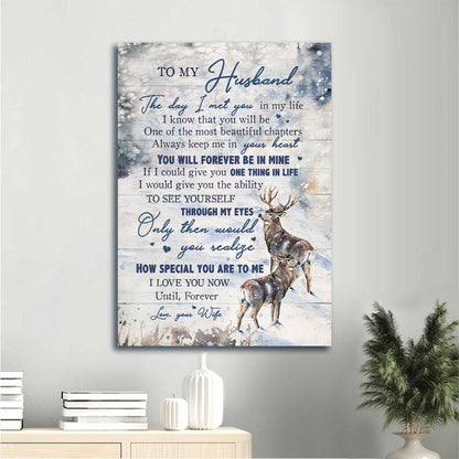 Gift For Husband Portrait Canvas - To My Husband, Deer Drawing, Winter Forest, Couple Canvas - Valentine's Day Gift For Couple, Spouse, Lover - The Day I Met You In My Life