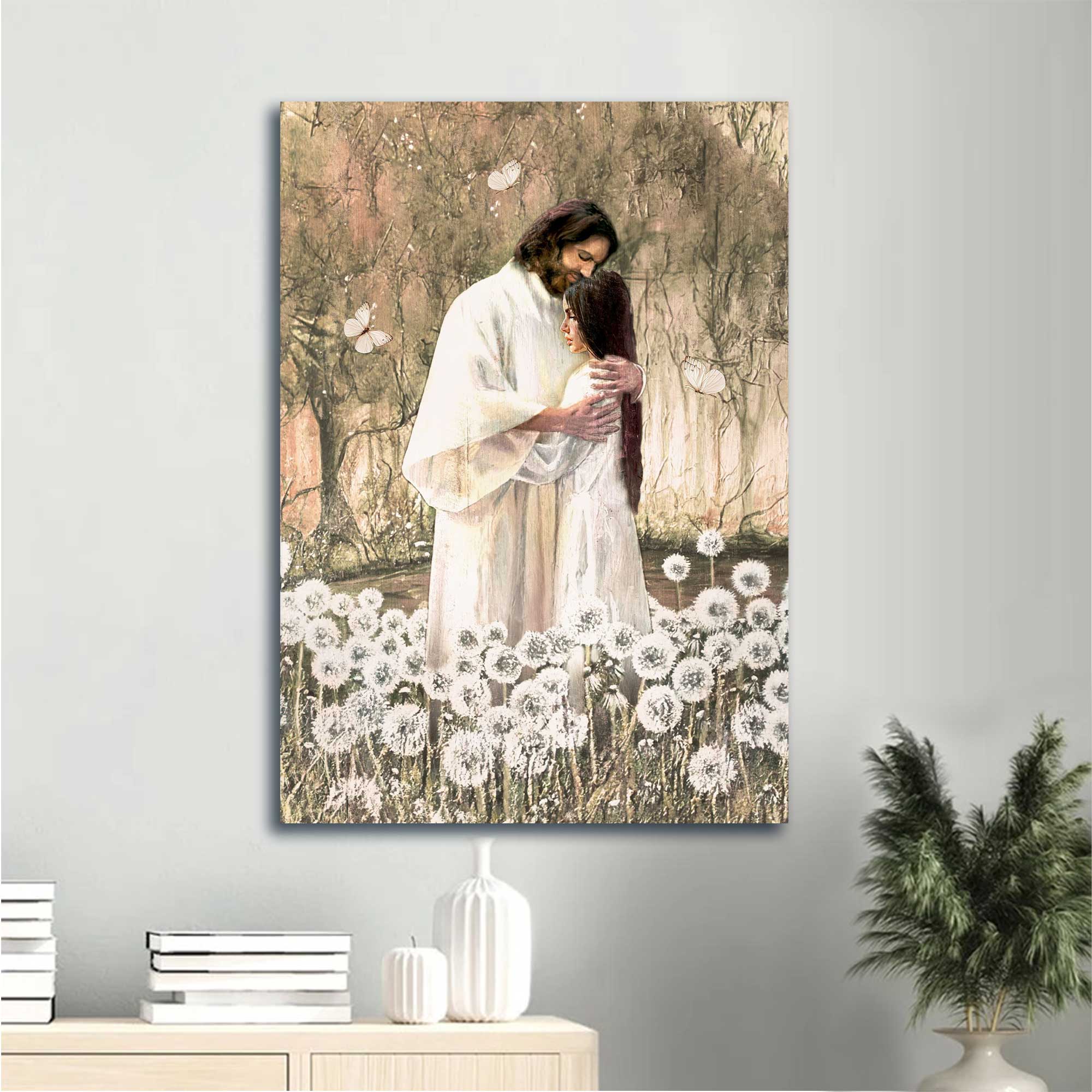 Jesus Portrait Canvas - Walking With Jesus, Pretty Dandelion Field Canvas - Gift For Christian - The World In His Arm Canvas