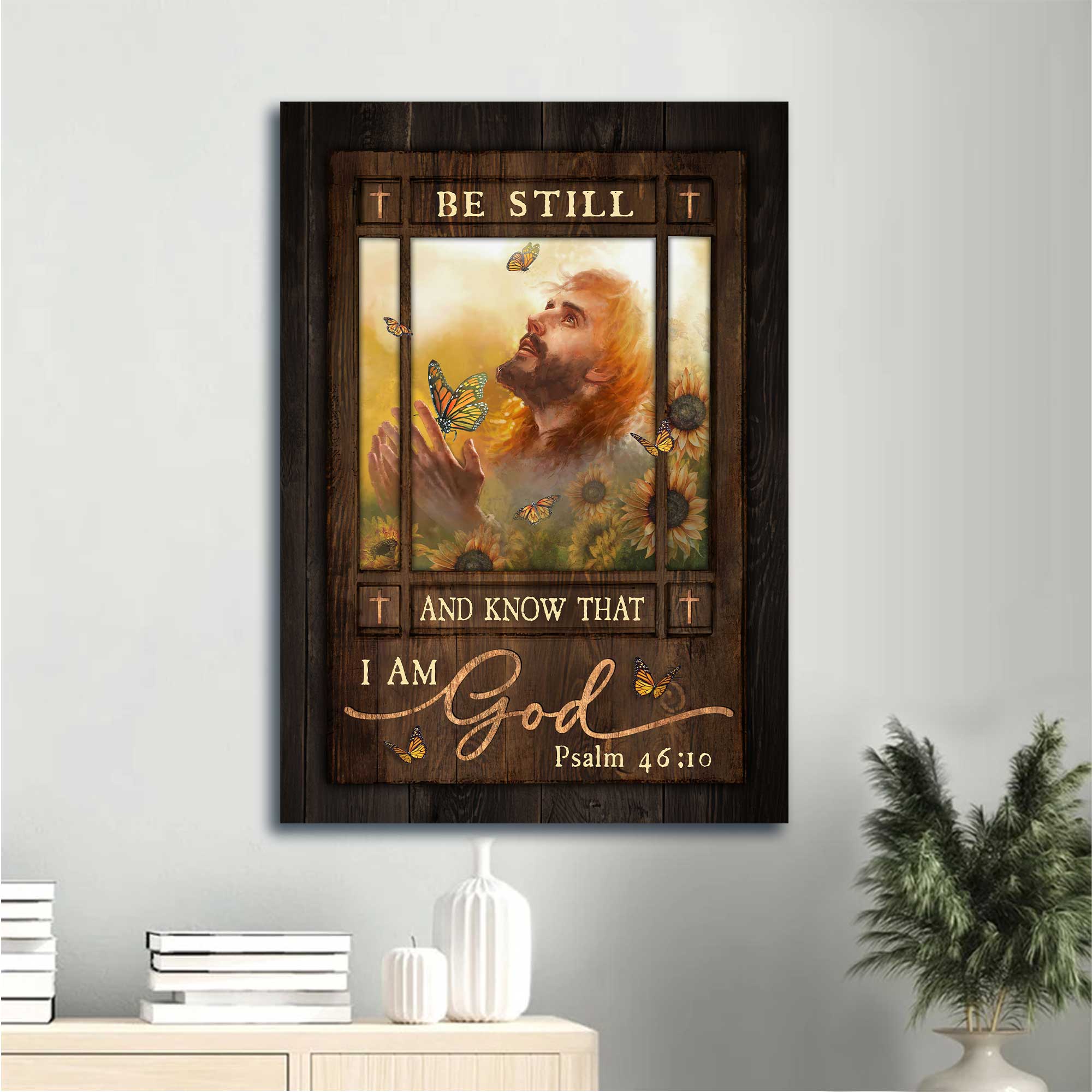 Jesus Portrait Canvas - Sunflower field, Bible verse Portrait Canvas - Inspirational gift, Gift For Religious Chiristian -  Be still and know that I am God