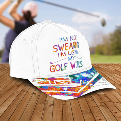 Watercolor Golf Words Cap For Women, Golf Lover Gifts, Not Swearing Using Golf Words Sun Hats Unique Gifts For Her, Golfer, Him, Friend