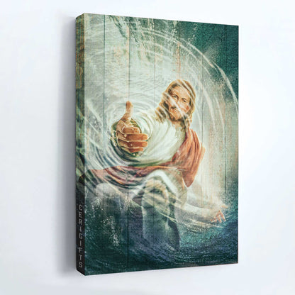Jesus Portrait Canvas - The Hand Of God, Take His Hand Through The Water Canvas - Gift For Christian