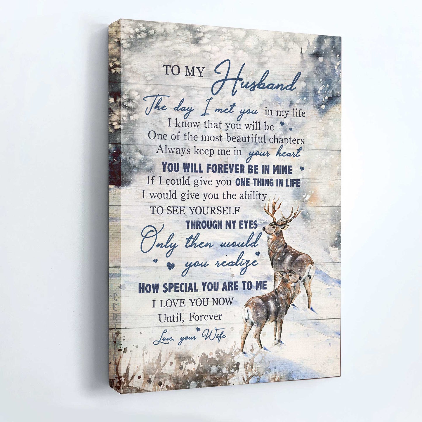 Gift For Husband Portrait Canvas - To My Husband, Deer Drawing, Winter Forest, Couple Canvas - Valentine's Day Gift For Couple, Spouse, Lover - The Day I Met You In My Life