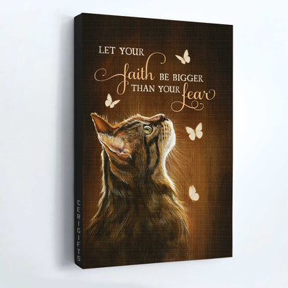 Jesus And Cat Portrait Canvas - Tabby Cat, White Butterfly Canvas - Gift For Christian, Cat Lovers - Let Your Faith Be Bigger Than Your Fear Canvas