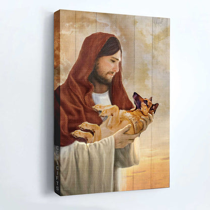 Jesus Portrait Canvas - Little German Shepherd, The world in his arm, Jesus artwork Portrait Canvas - Gift For Christian Portrait Canvas Prints, Christian Wall Art