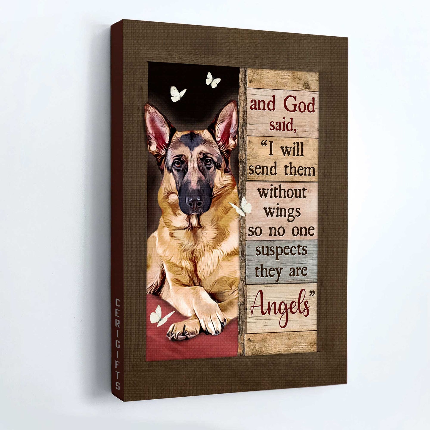 German shepherd Portrait Canvas- German shepherd drawing, Butterfly canvas- Gift for Dog lover- I will send them without wings - Jesus Portrait Canvas Prints, Christian Wall Art