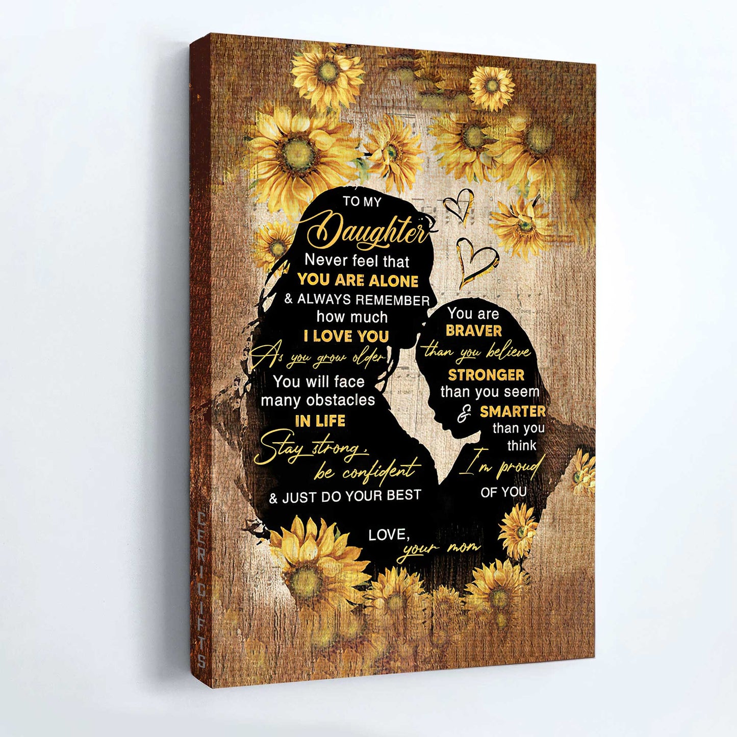 Gift for Daughter- Mom To Daughter, Sunflower, Mom and daughter, Shadow, Stay strong Be confident and do your best - Family Portrait Canvas Prints, Wall Art