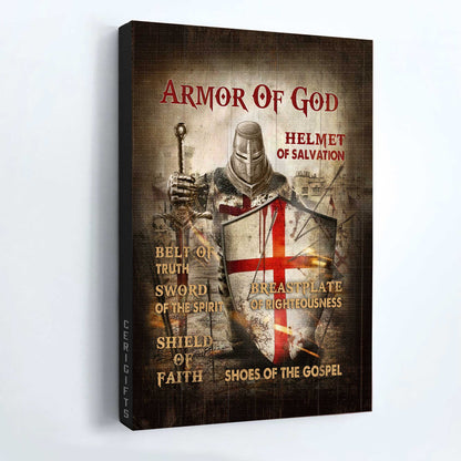Jesus Portrait Canvas - Warrior Painting, Red Cross, Jesus Drawing Canvas - Gift For Christian - Armor Of God Canvas