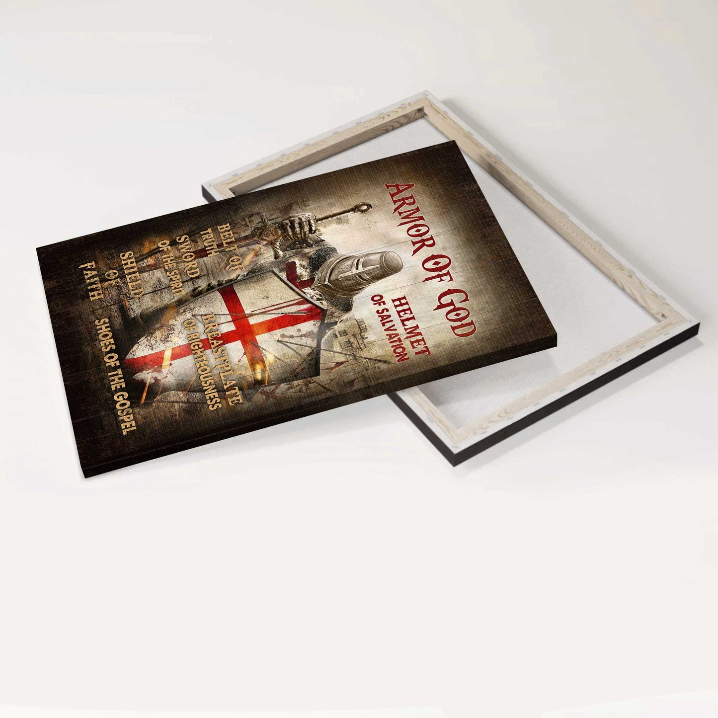 Jesus Portrait Canvas - Warrior Painting, Red Cross, Jesus Drawing Canvas - Gift For Christian - Armor Of God Canvas