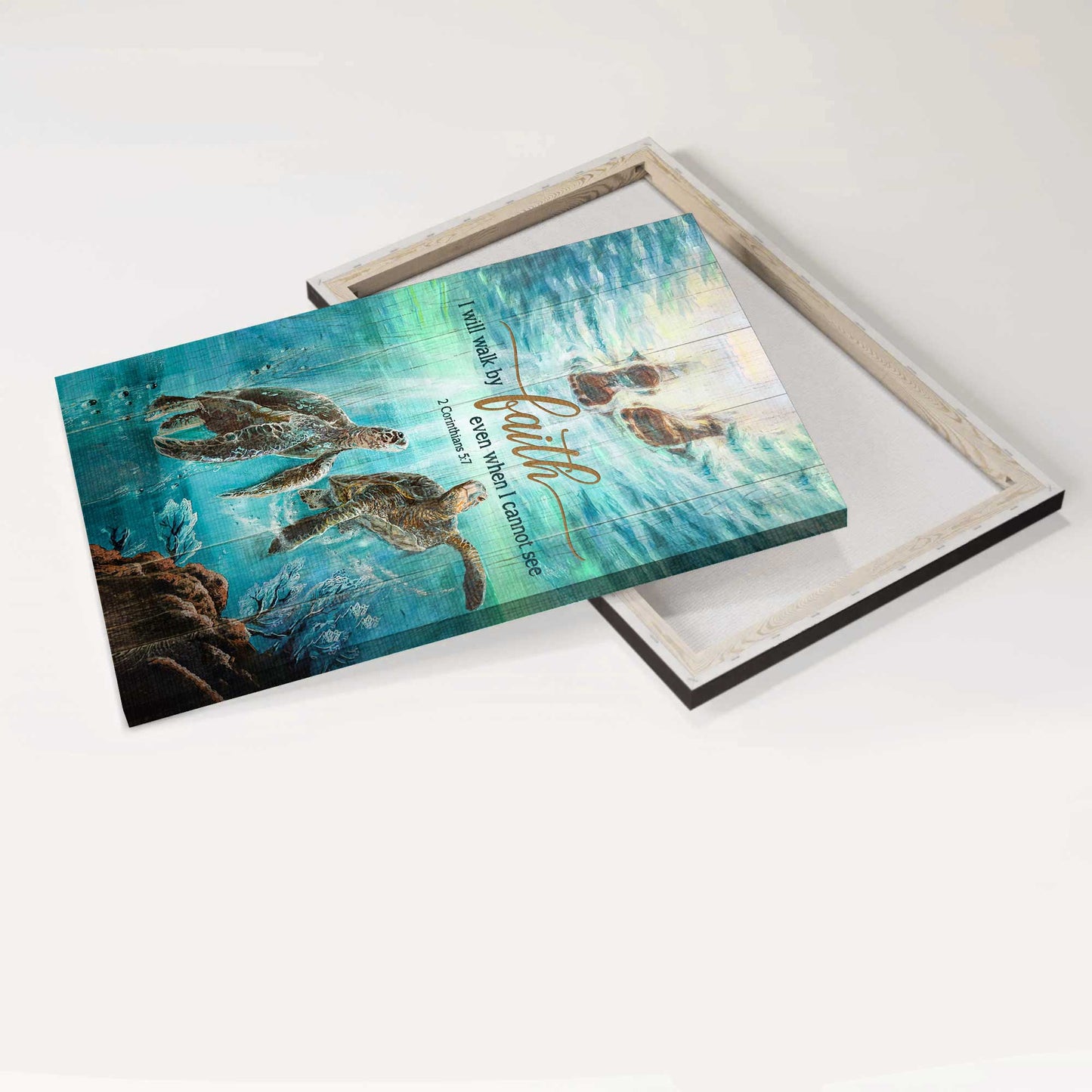 Jesus Portrait Canvas - Turtle Couple, Under The Sea Canvas - Gift For Christian - I Will Walk By Faith Even When I Cannot See Canvas