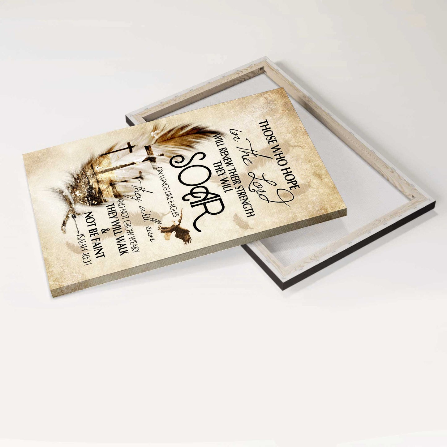 Jesus Portrait Canvas - The Three Crosses, Feather Canvas - Gift For Christian - They Will Soar On Wings Like Eagles Canvas